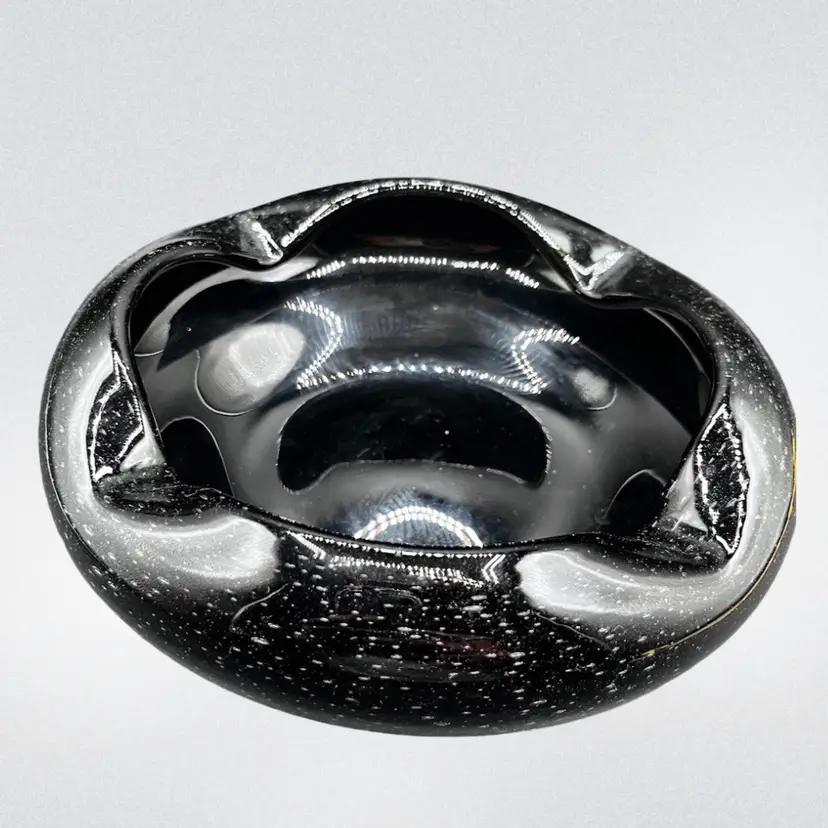Large Black Blown Art Glass “Galaxy” Round Ashtray 🌌