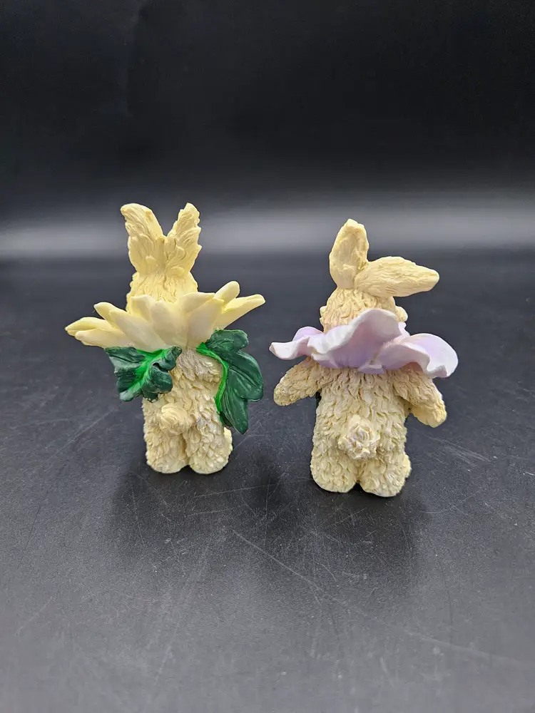 Resin Flower Bunny Set of 2