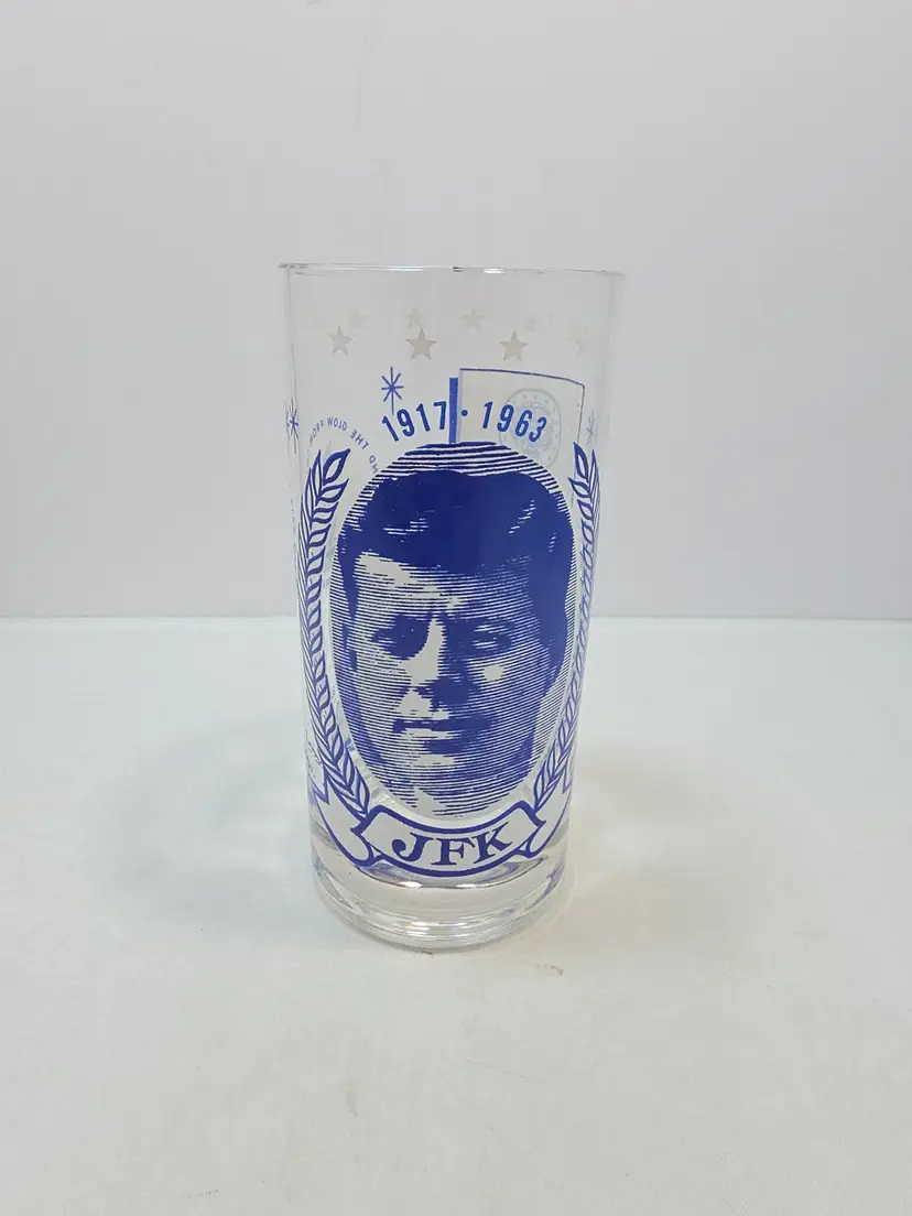 Vintage JFK 1917-1963 Memorial Glass 16 oz Tumbler Blue Lot of 6