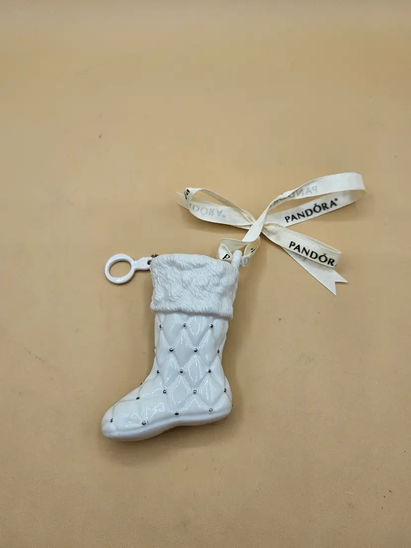 2012 Pandora Porcelain White 3.25" Quilted Boot Christmas Ornament