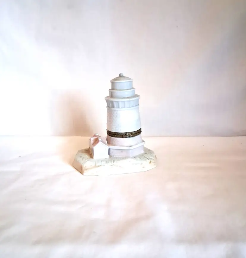 Vintage Ceramic Lighthouse Shaped Trinket Box