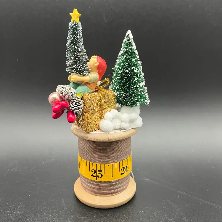 Upcycled Spool Of Thread Christmas Assemblage-Handmade By Me