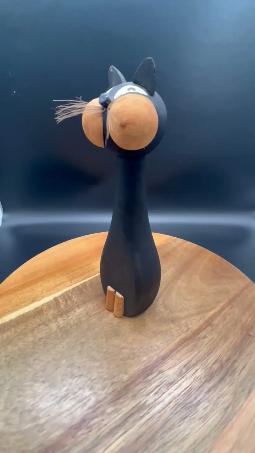 Vintage Laurids Lonborg Wooden Black Cat Figurine - 9"