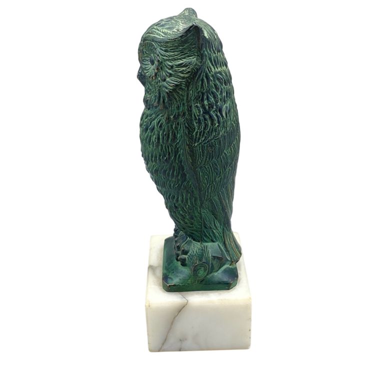 Vintage Owl Metal On Marble Boho Cottage Patina Retro Decor