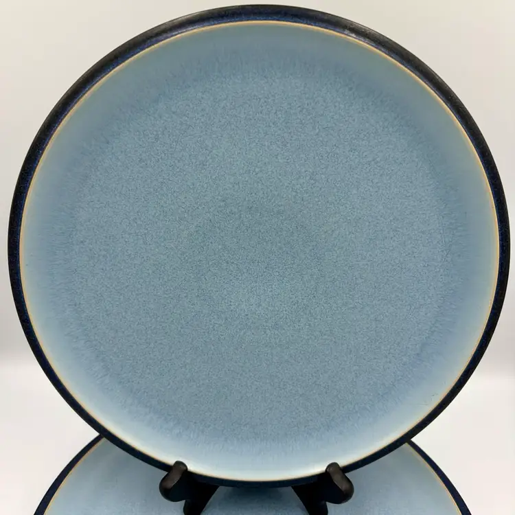 Denby Dinner Plates 10 3/4” Blue Jetty Light Blue, Dark Blue Rim Discontinued
