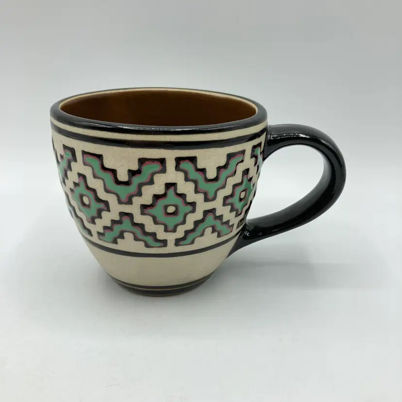 Terrafuego Ceramica Mexico Studio Art Pottery Coffee Mug 12oz Geometric Folk Art