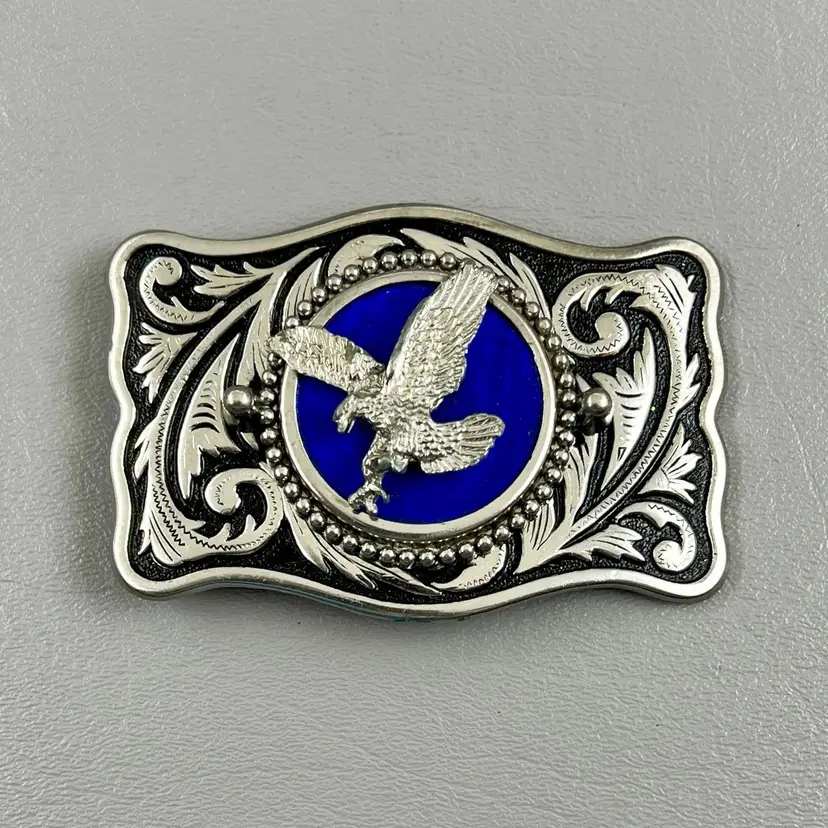 Flying American Eagle Belt Buckle Western Silver Tone 3.5x2.25"