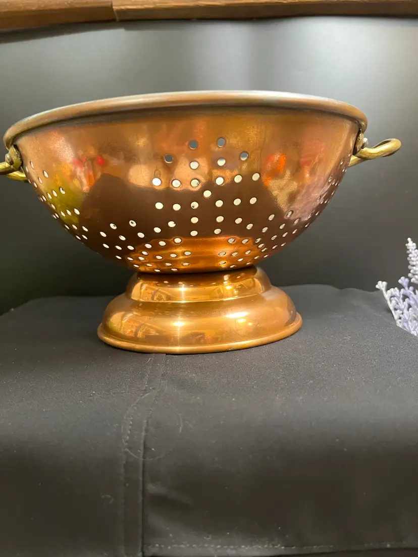 #01 Vintage Brass Handled & Copper Colander w/ Pedestal-Lot 59