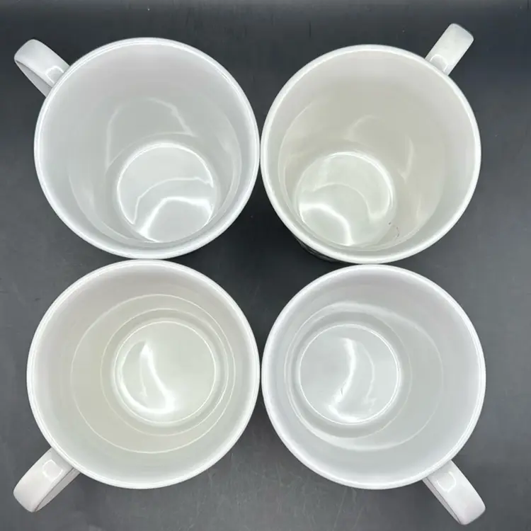 Vintage Pfaltzgraff “Monaco” 12oz Coffee Mug Tea Cup Blue & White Glossy Mosaic Pattern Set Of 4