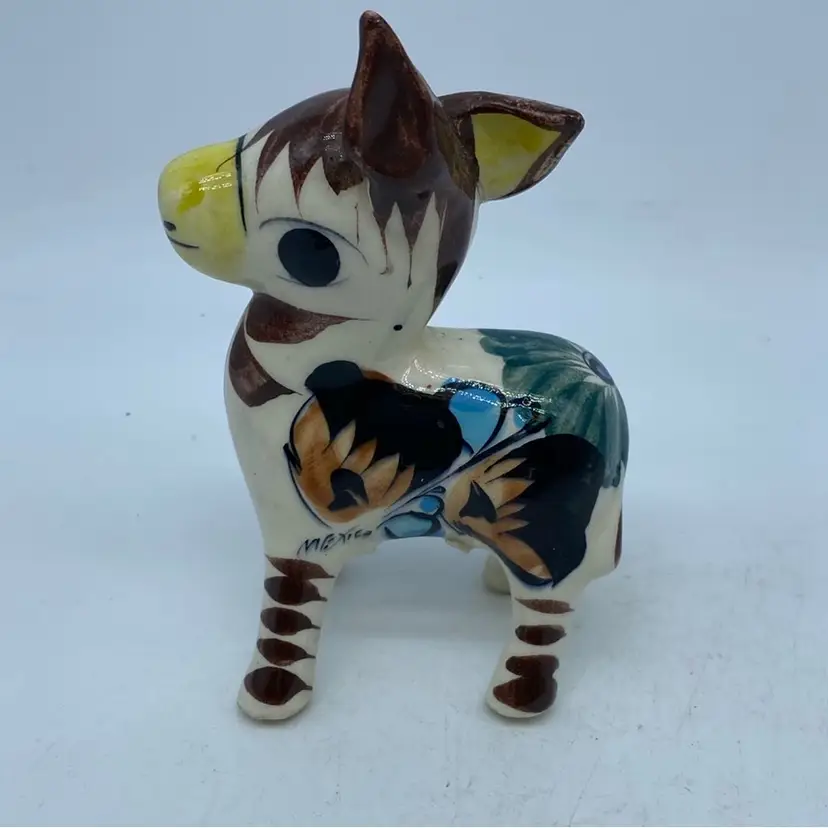 #3029 Hand-painted ceramic donkey figurine in Mexican folk art style 5” x 3”