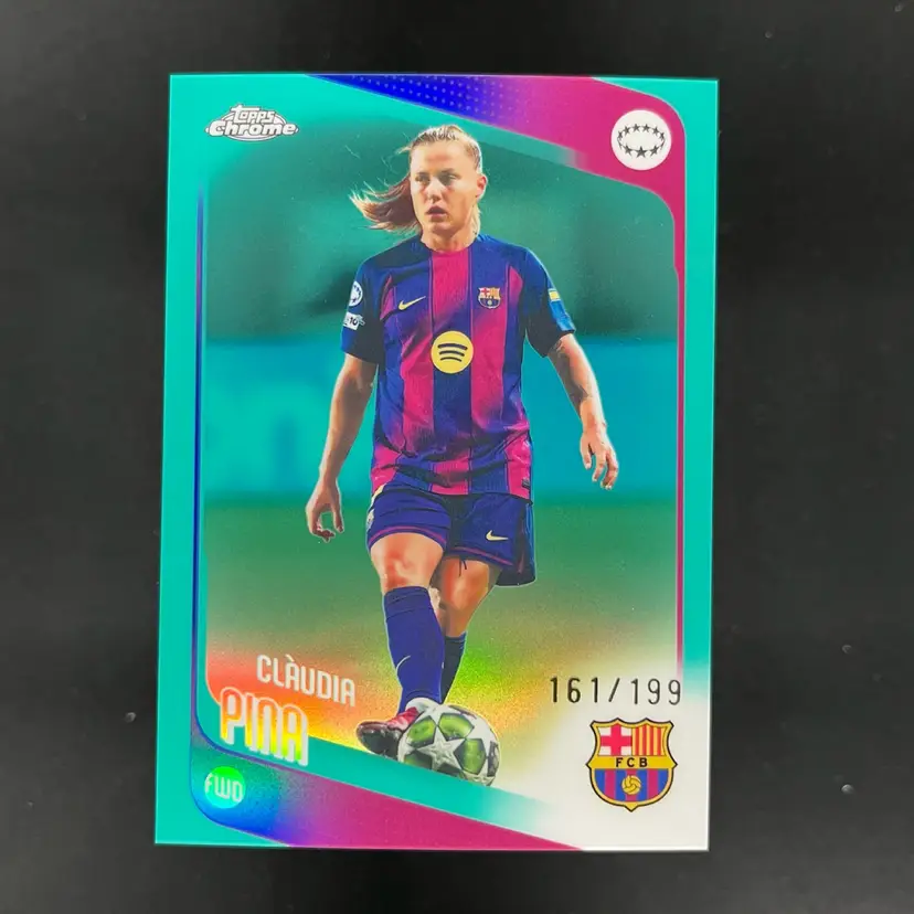 Claudia Pina 2025/26 Topps Chrome UWCL Aqua /199 Barcelona Soccer Card