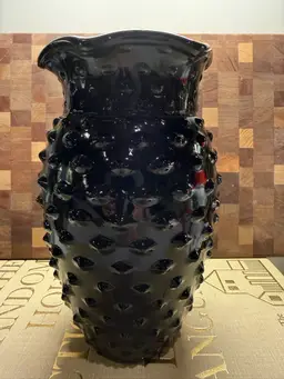 Black Amethyst Glass Hobnai Vase