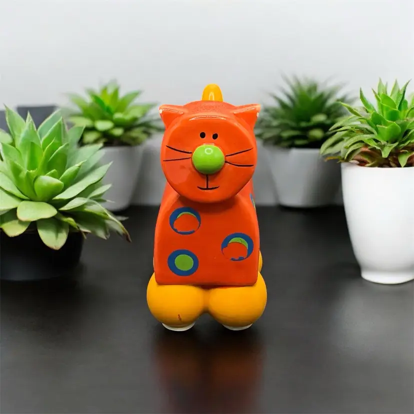 36) Ceramic Orange Kitty Cat Penny Bank 3βx4 1/2βx5 1/2β