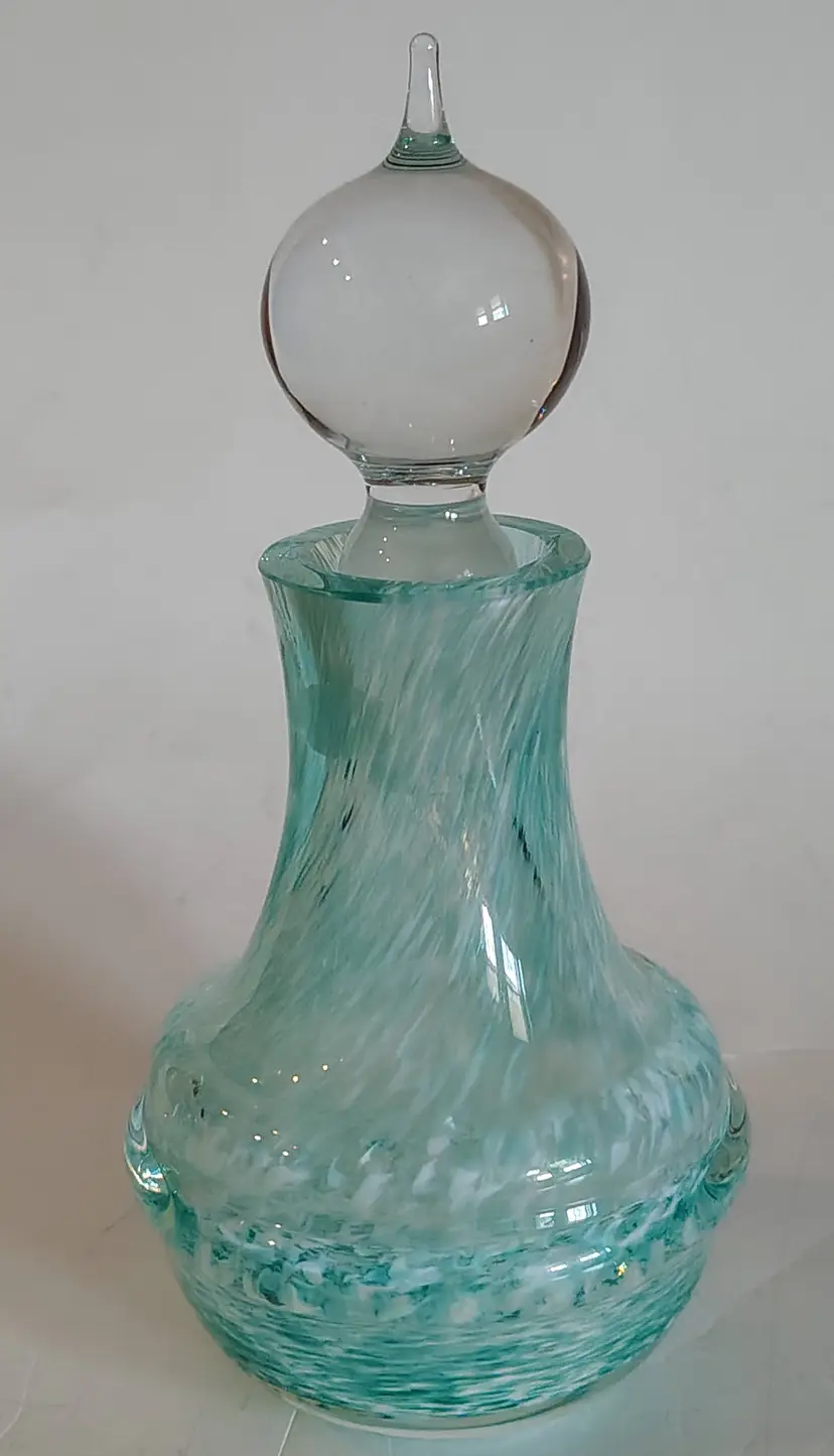 Vintage Turquoise and White Glass Perfume Bottle by Caithness, Scotland
