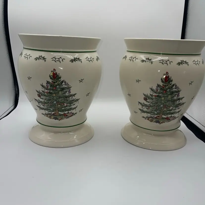 Rare Spode Christmas Tree Vase/planter Shaped 10” Raised Design Set Of 2 READ