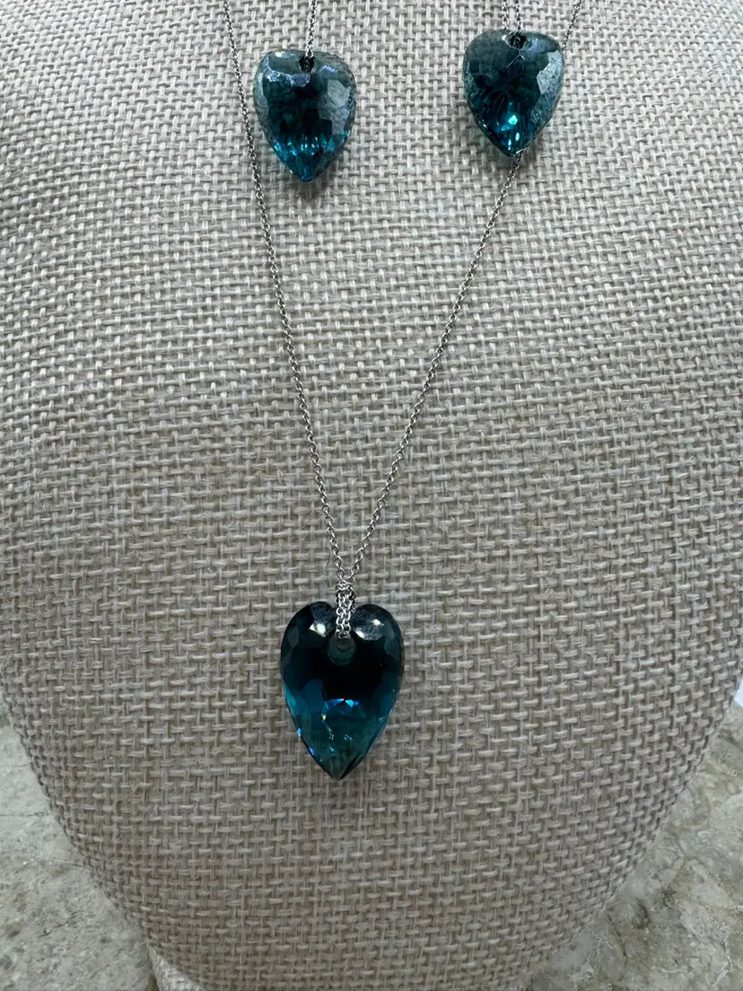 Swarovski Nectar Indicolite Necklace & Earrings Set Marked