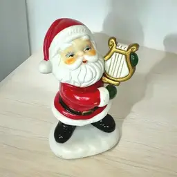 Vintage 1990s Porcelain Christmas Santa playing Harp Figurine