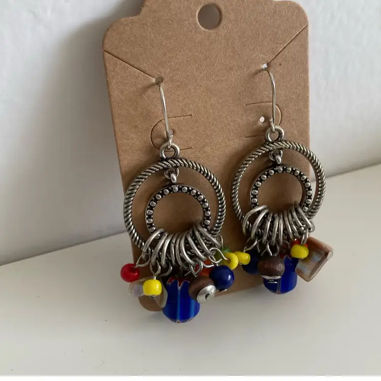 Vintage Bohemian Glass And Millefiori Beaded Drop Earrings