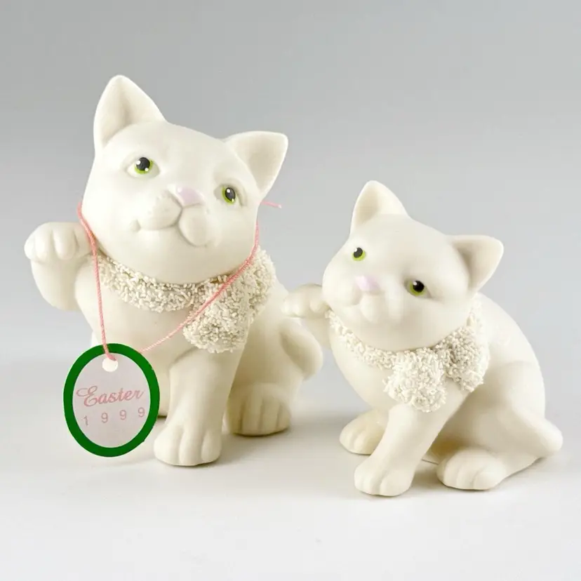 2 Department 56 Easter Snowbabies Cat Kitten Figurines Hand Painted Bisque 1999
