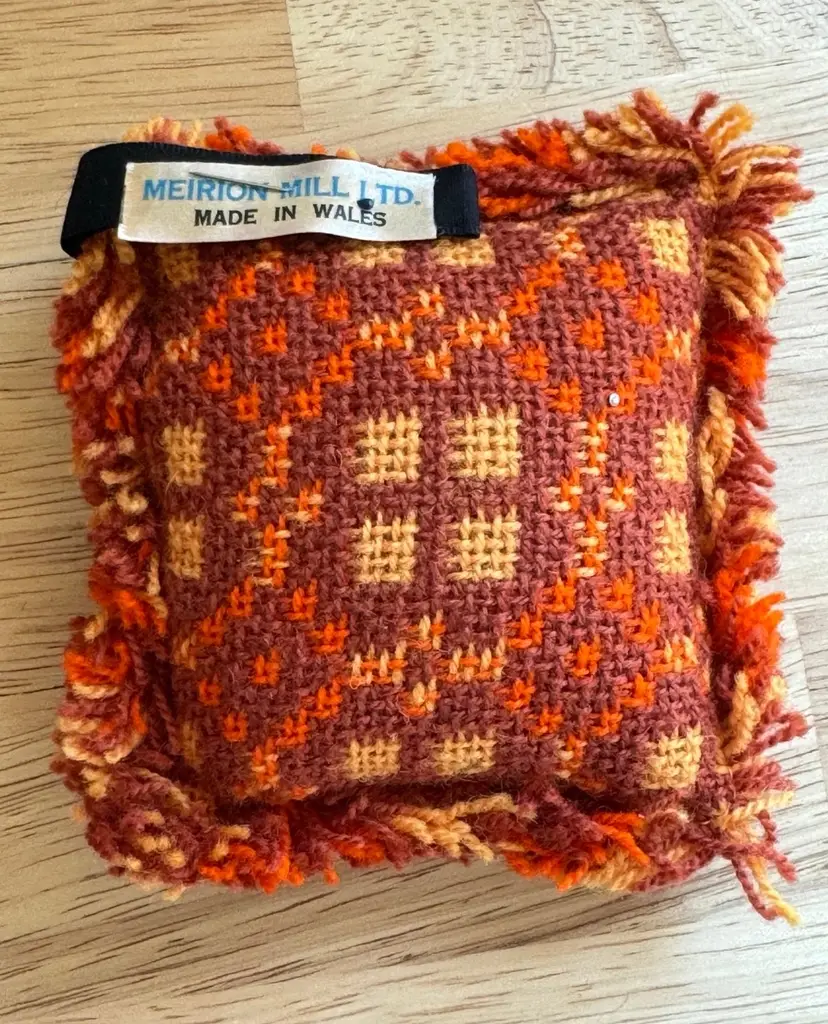 Meirion mills mini pillow pin cushion made in wales orange
