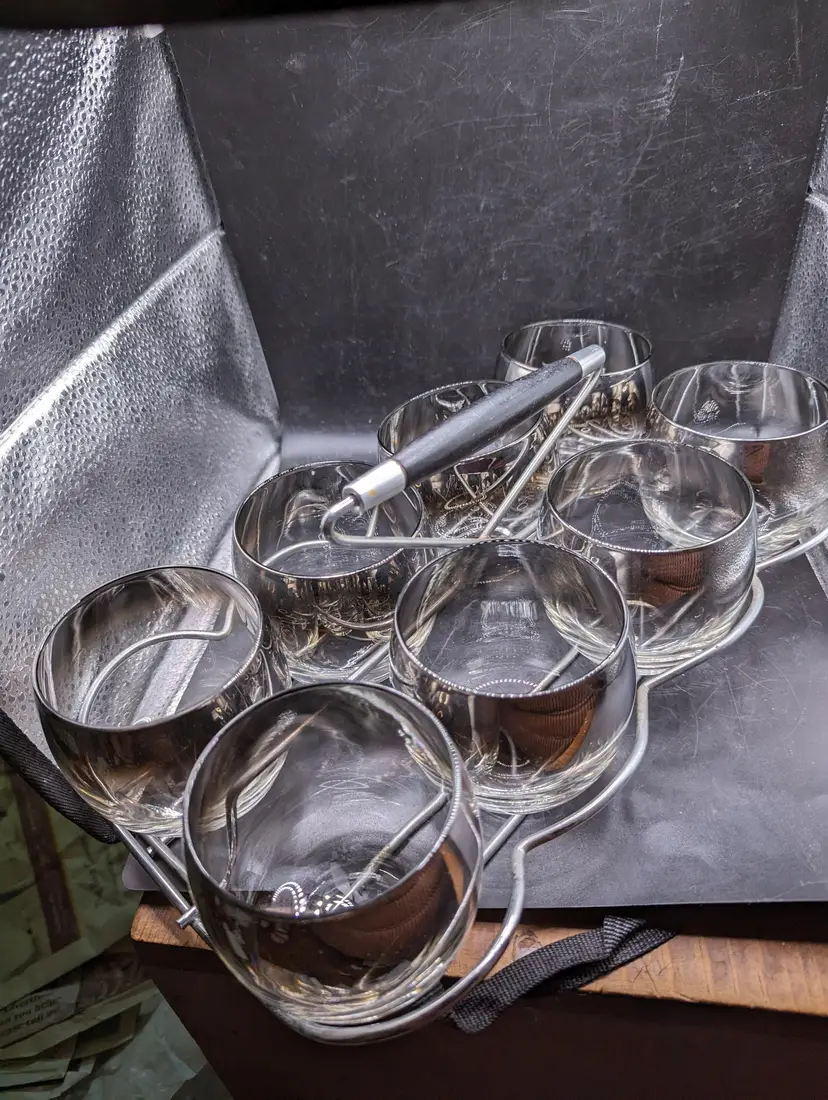 Vintage Mid-Century Modern Dorothy Thorpe Silver Rimmed Glasses with Carrier