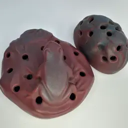 Hard To Find Van Briggle Frog Flower Frog Mulberry Glaze Set/2 Signed