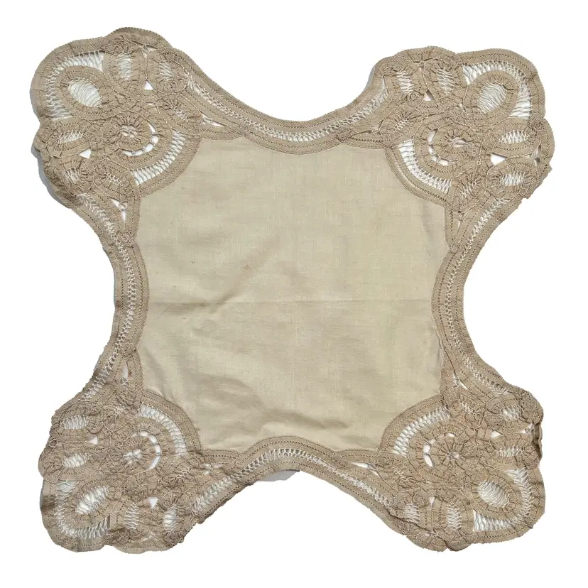 Battenberg Lace Bread Basket Liner Tea Stained Cottage Core Shabby Décor Vintage