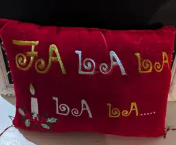 Vintage Red Velvet Fa La La Christmas Pillow