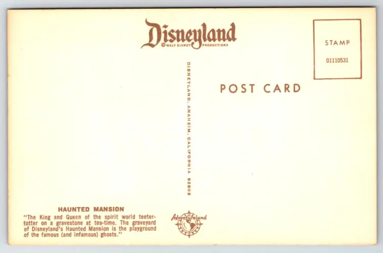 Postcard Haunted Mansion at Disneyland Anaheim California Disney Ghosts Spirits - 4837