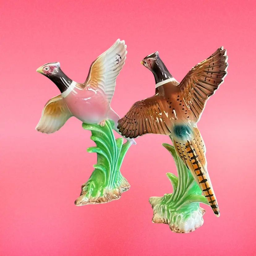 Wales Ceramic Ringneck Pheasants Figurine Pair