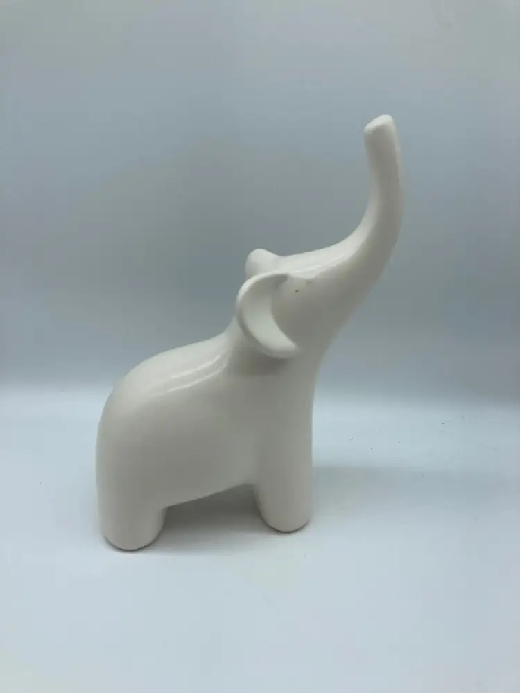 White Ceramic Elephant, Smooth Finish and Lines