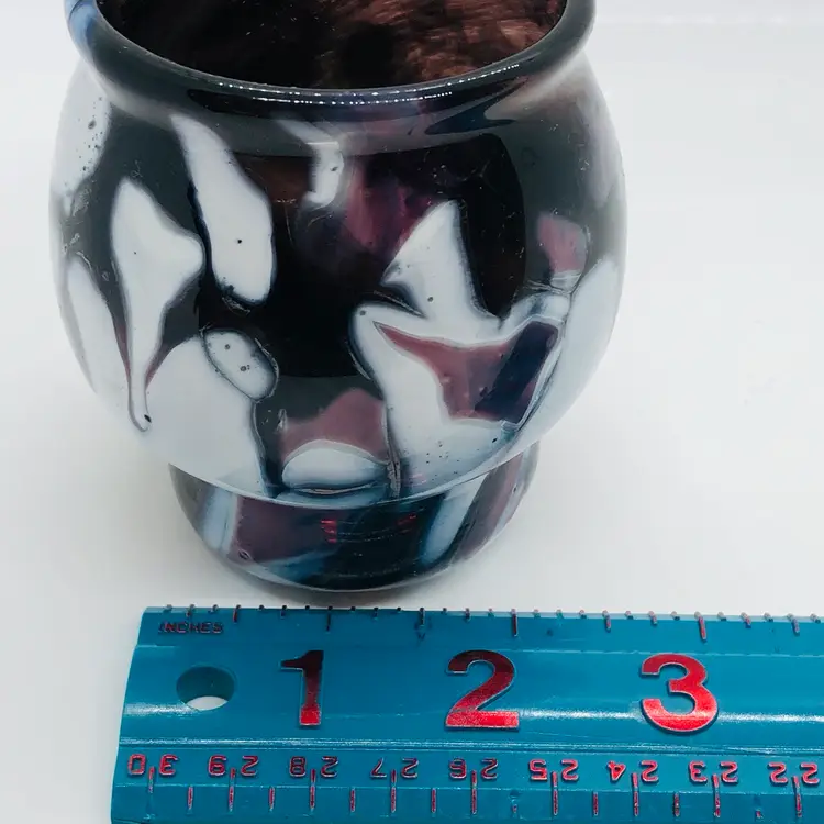 Vintage  Purple Slag Glass  Hand blown Candle Holder, Deep Purple Color 3 1/4”