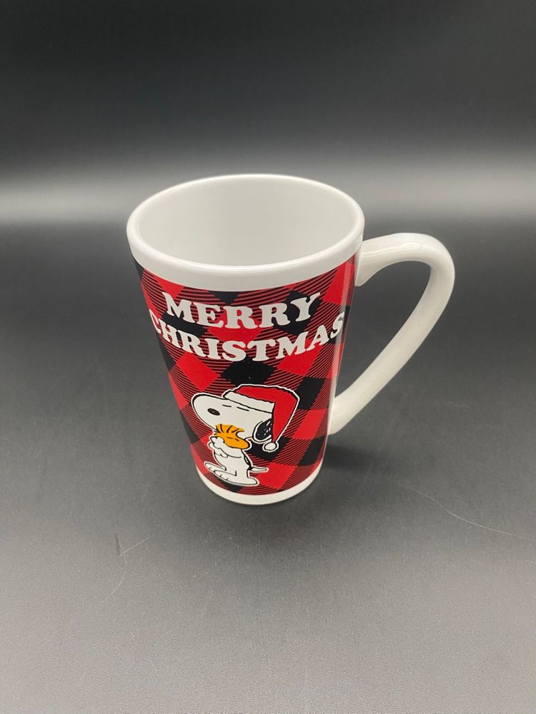 Peanuts Snoopy & Woodstock Merry Christmas Plaid Pattern Mug
