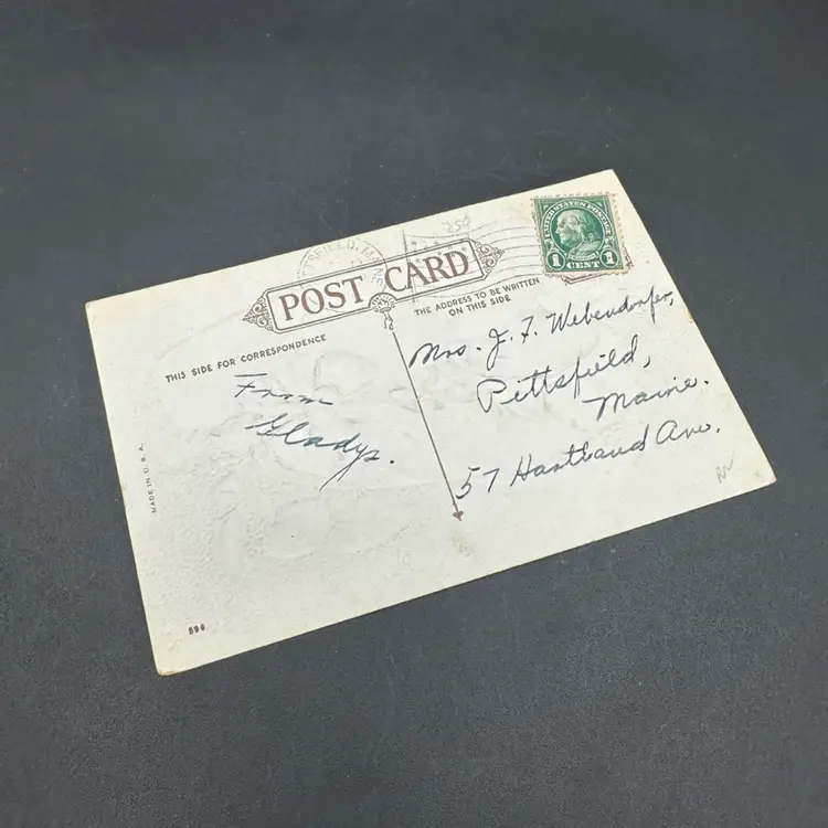 “To My Valentine” Stunning Hat Box Filled With Hearts Antique Valentine Postcard, Postmarked 1910