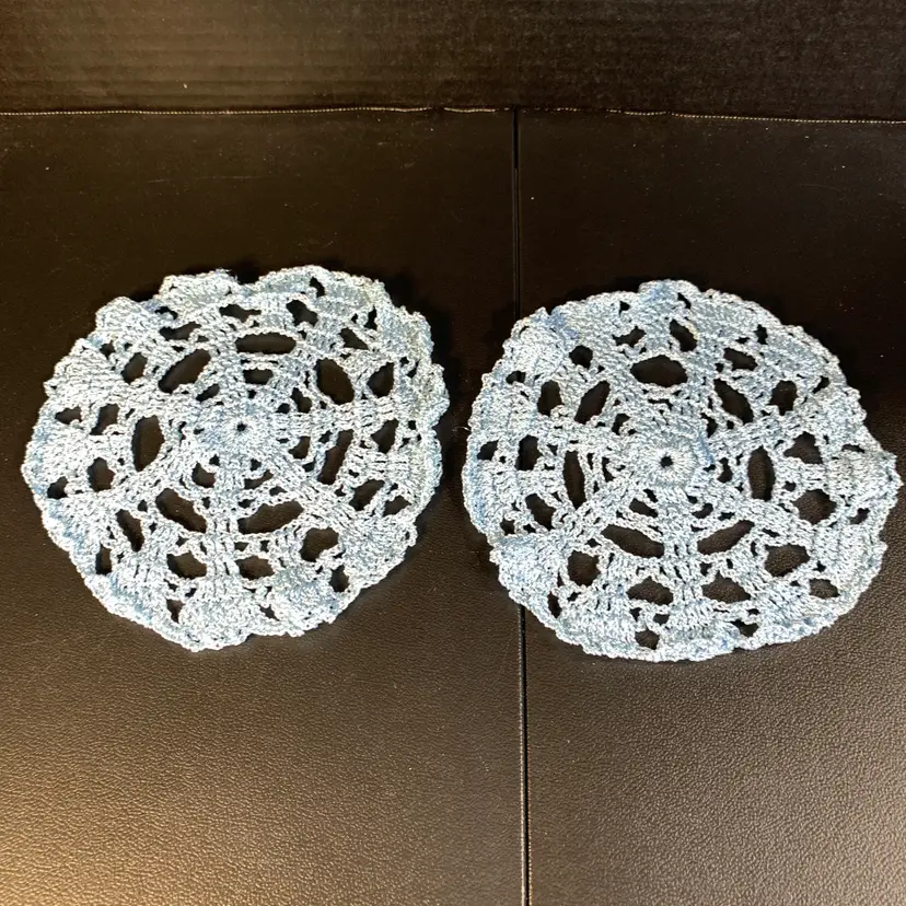 2-Blue Metallic Round Doilies