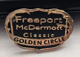 Vintage Freeport McDermott Classic Golden Circle Gold Tone Enamel Lapel Pin