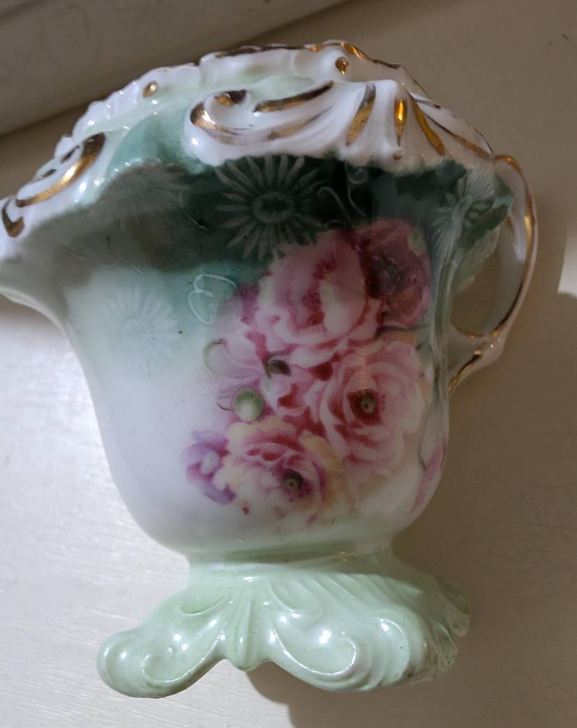 Elegant Antique Porcelain RS Prussia Mustard Jar with Floral Design