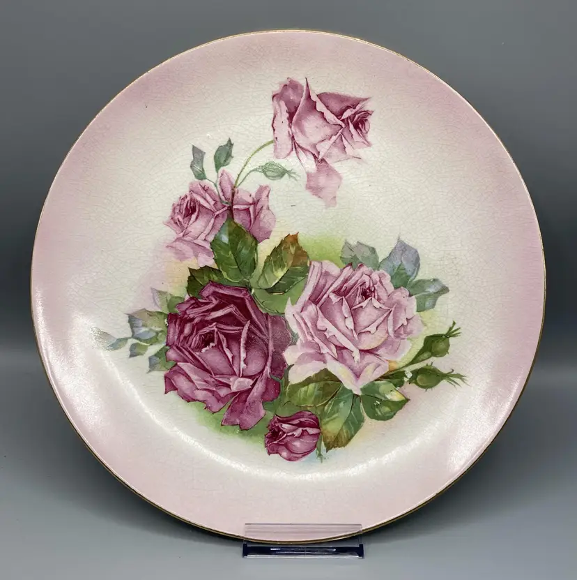 Dresden (USA) Pattern Dinner Plate w/ Pink Roses - Pink Rim - Vintage