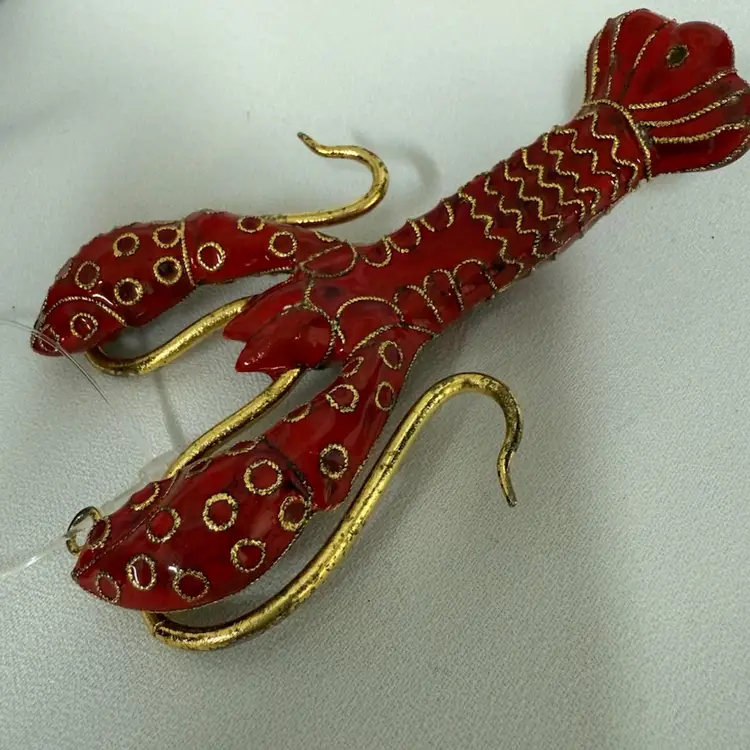 Red Cloisonné Lobster Ornament Or Decorator Piece.