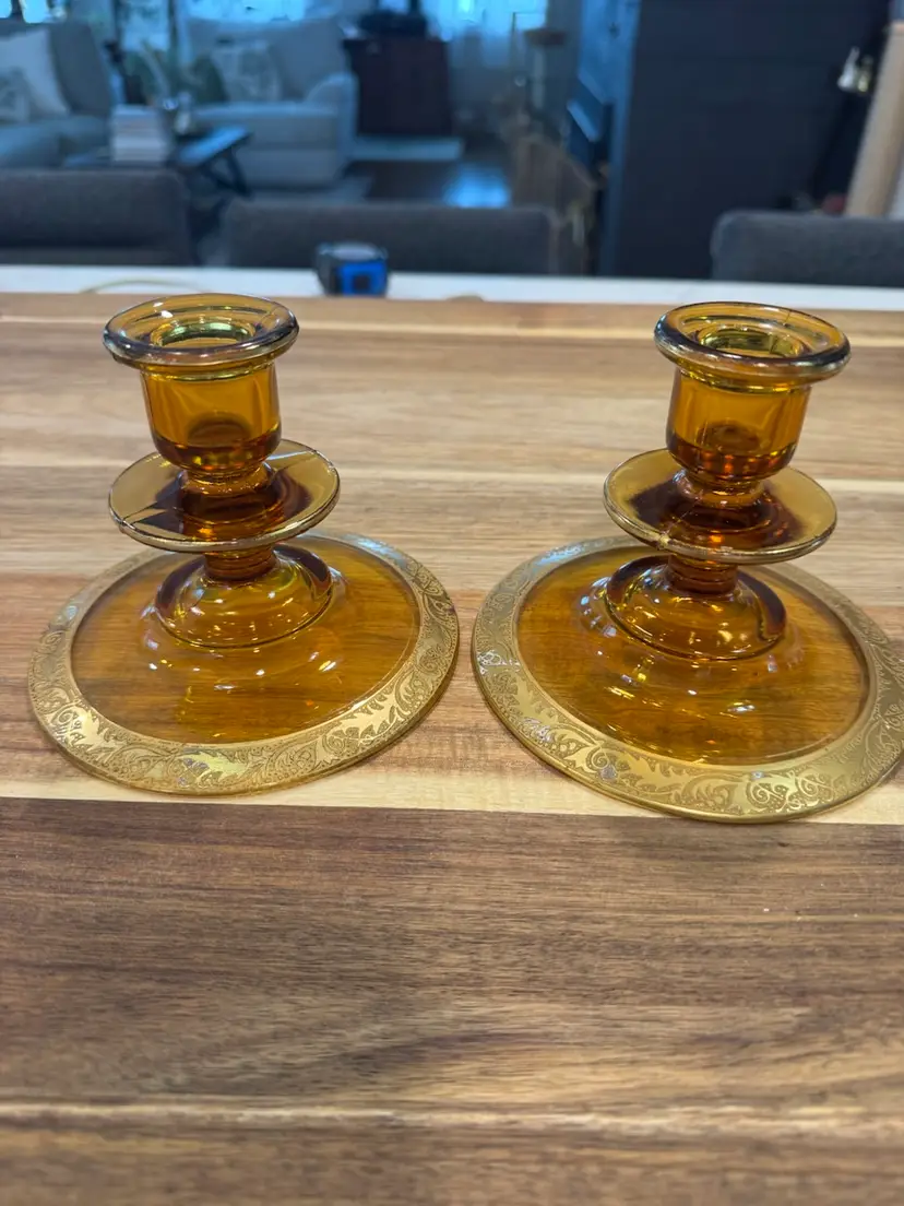 Indiana Glass Amber Candle Holders