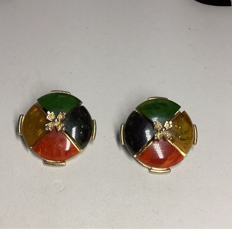 Multi Colored Stone Clipon Earrings 1”