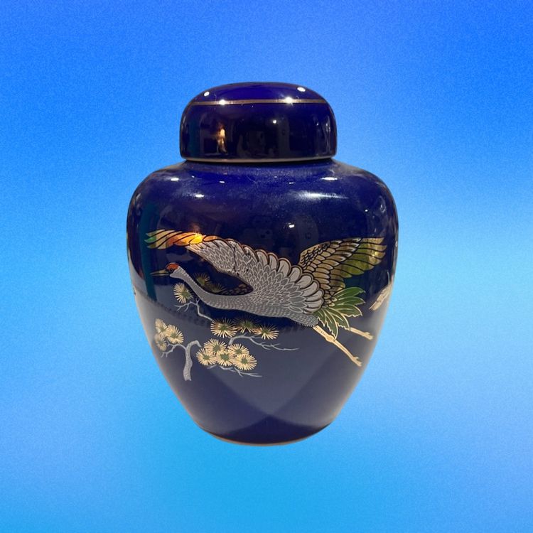 14. Japanese Kutani Ware Cobalt Ginger Jar 5”