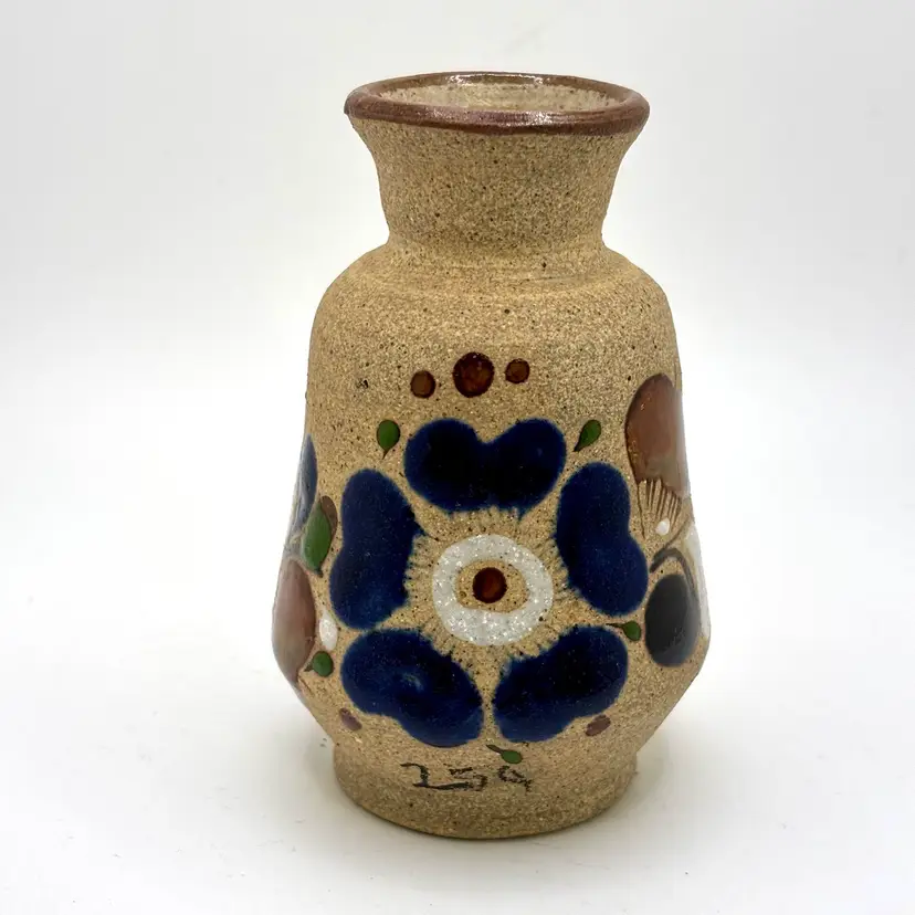 Small Tonala Blue Flower Signed Vase 4”*