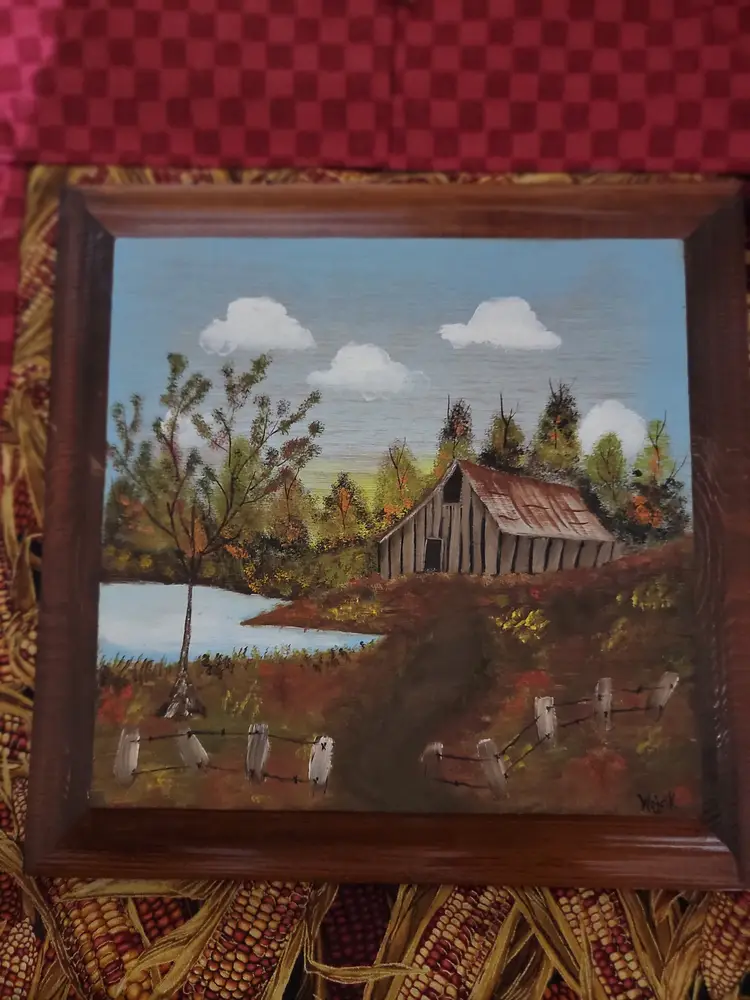 Autumn Landscape Painted on Wood