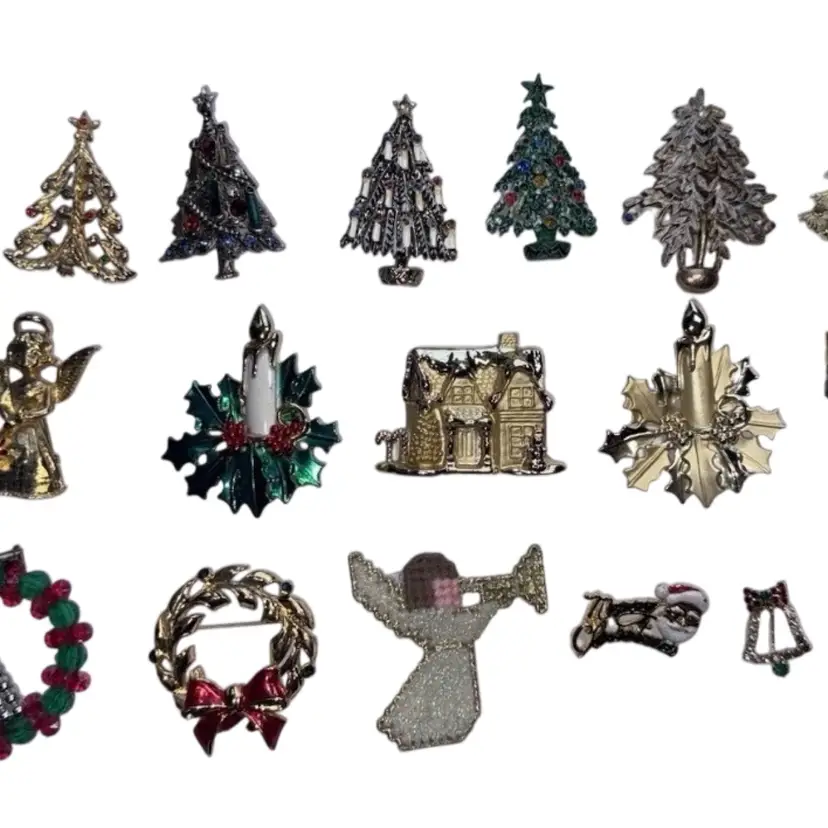 Brooch Pins Christmas Tree Angel Candle Wreaths Holiday Lot Of 20 Vintage