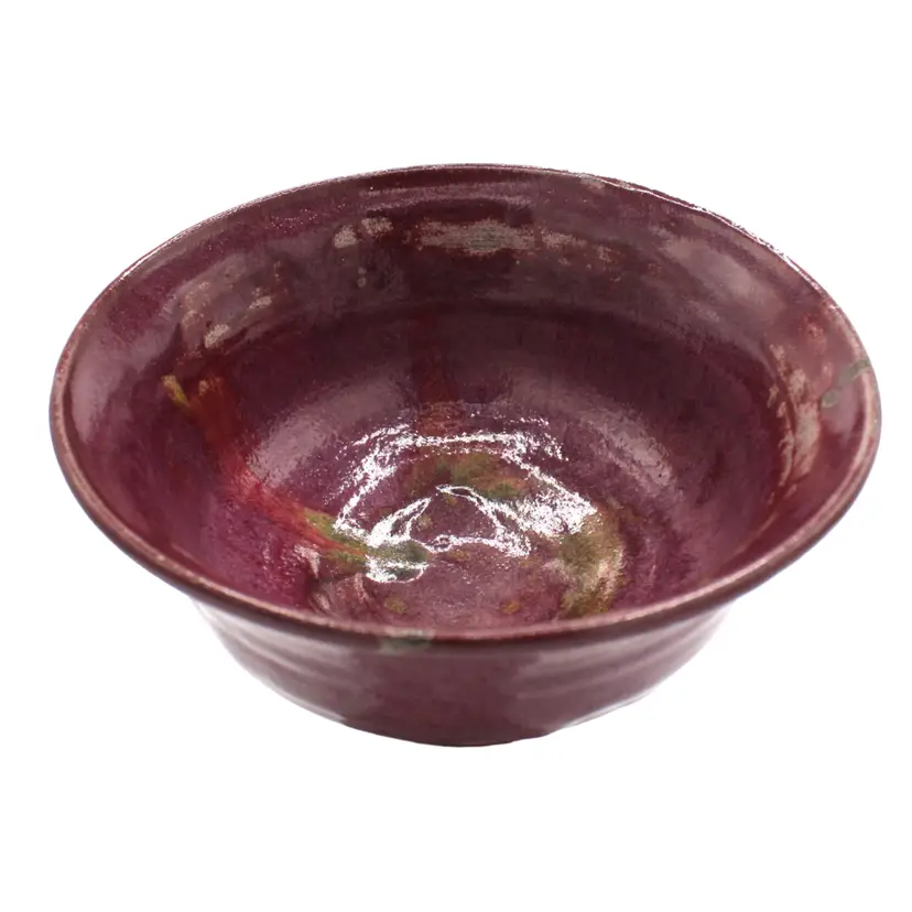 Vintage Hand Painted Studio Art Pottery Clay Ceramic Bowl in Purples & Magenta