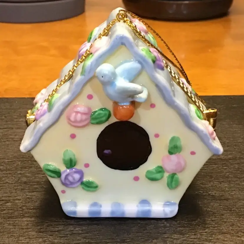 Hanging Bird House Trinket Box With Blue Bird On It - No Trinket