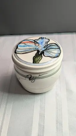 Hand Painted Studio Art Pottery Floral Butter Crock Signed Nancy Salamon