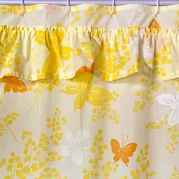 Vintage Fabric Shower Curtain Upcycled Butterfly Ruffle 74x74"