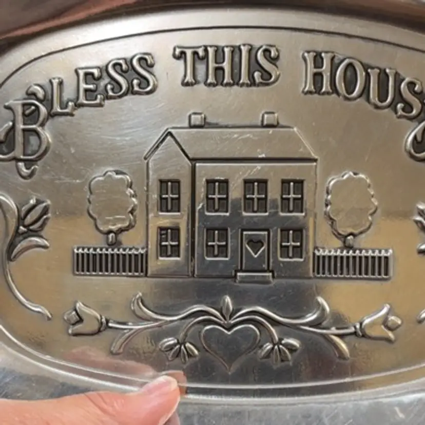 Silvertone bless this house metal tray